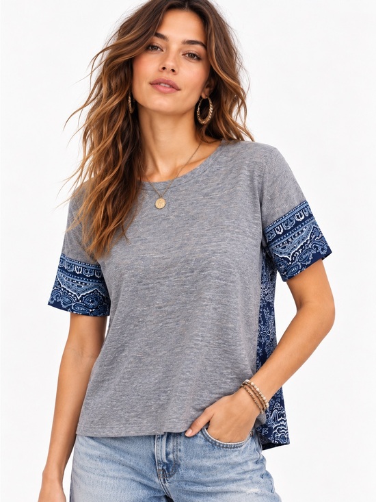 Anthropologie Tops - Anthropologie Postmark Bandana Print Tee in Blue and Gray NWOT
